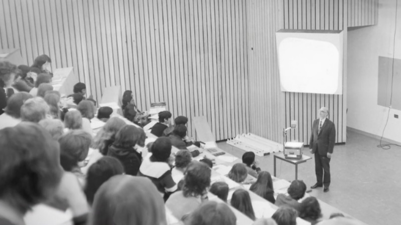 An archive image of a lecture