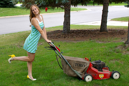 Mom mowing the lawn - YouTube