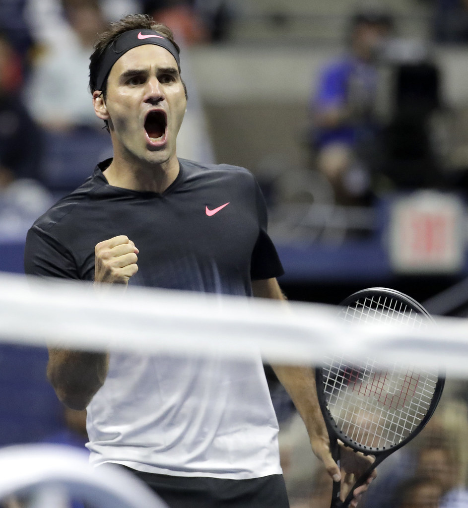 Roger Federer驚險闖過美網首輪。（達志影像）