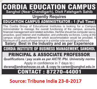 Cordia Education,Administrator,chandigarh.