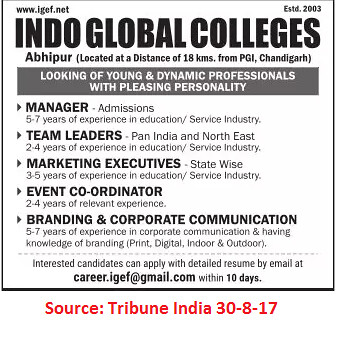 Indo Global Colleges,Manager ,Abhipur