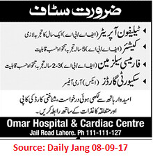 Omar Hospital & Cardiac Centre,Telephone Operator,Lahore