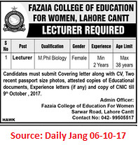 Fazaia College Of Education,Lecturer,Lahore