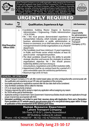 Lahore Transport Company,Chief Executive Officer,Lahore