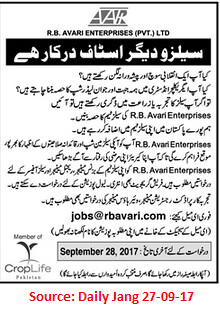 R.B.Avari Enterprises,Sales Officer,Lahore