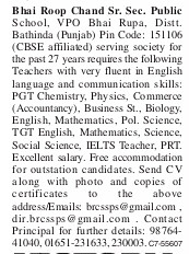 Bhai roop chand Sr.sec public school,PGT chemistry,Bathinda