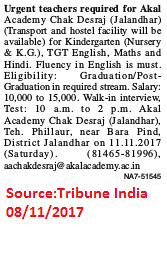 Akal Academy,Teacher,TGT,Jalandhar. 