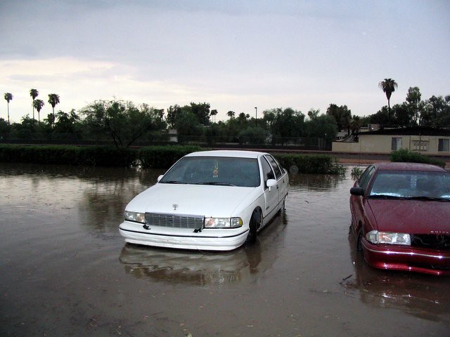 Flooded parking lot.