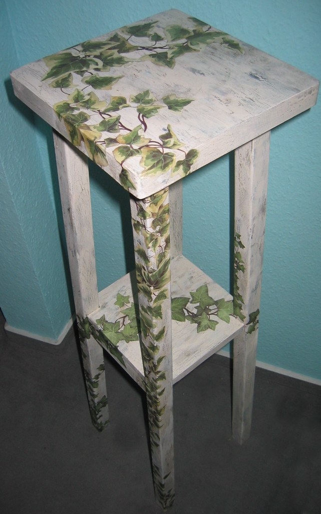 decoupage wood on furniture flower overgrown furniture: weatherbeaten Decoupage stand