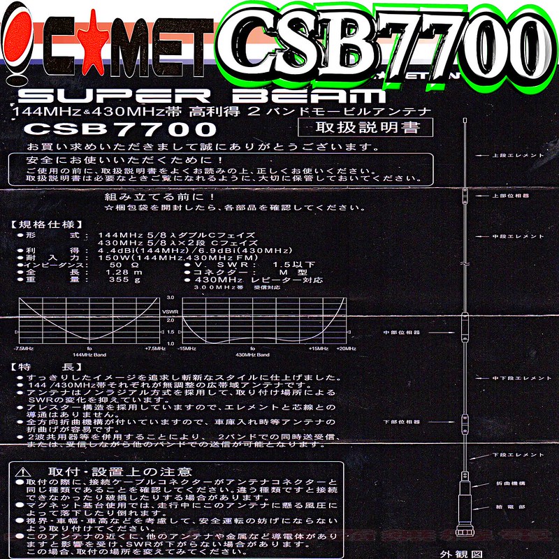 ☆波霸無線電☆日本原裝CSB7700 粗獷特殊設計型雙頻天線6.9dBi 128cm