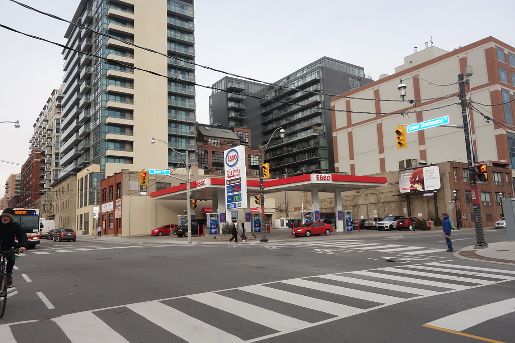 Gas station at N.E. corner of Front and Sherbourne in Toronto