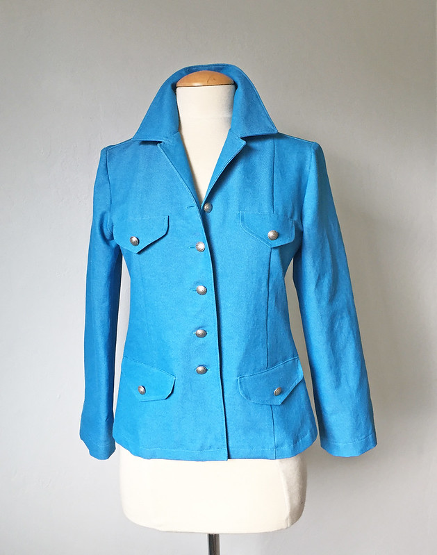 blue denim jacket on form, buttoned