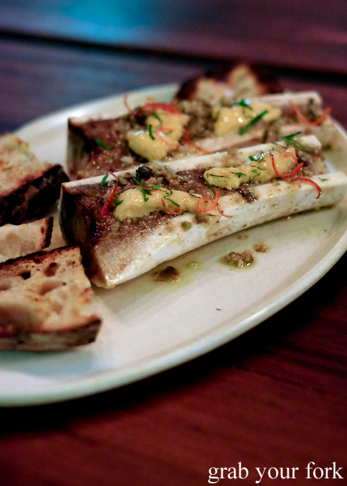 Bone marrow with uni and capers at Firedoor by Lennox Hastie, Surry Hills