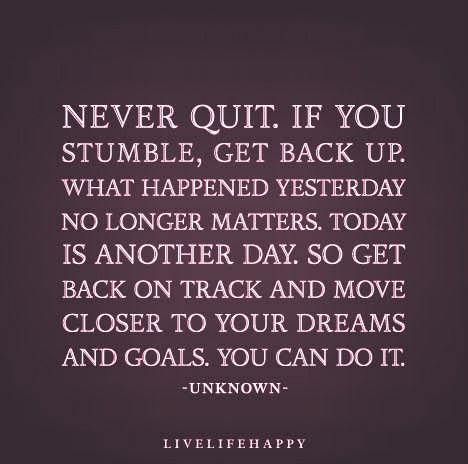 Never Quit If You Stumble Get Back Up What Happened Yesterday No Longer Matters Today Is Another Day So Get Back On Track And Move Closer To Your Dreams And Goals You