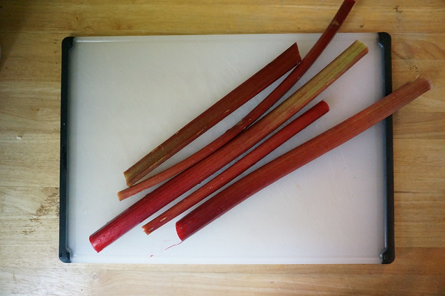 Rhubarb laid out on a cutting board: where it all starts