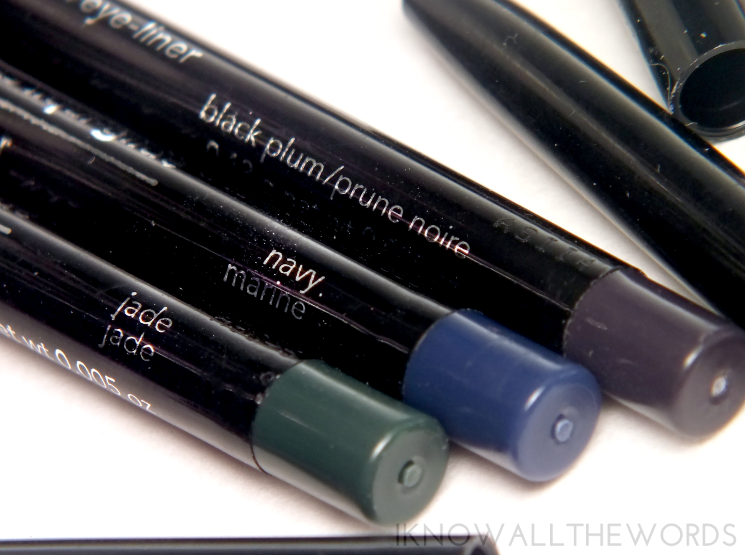 avon glimmersticks liqui-glide eyeliner in jade, navy, and black plum (1)