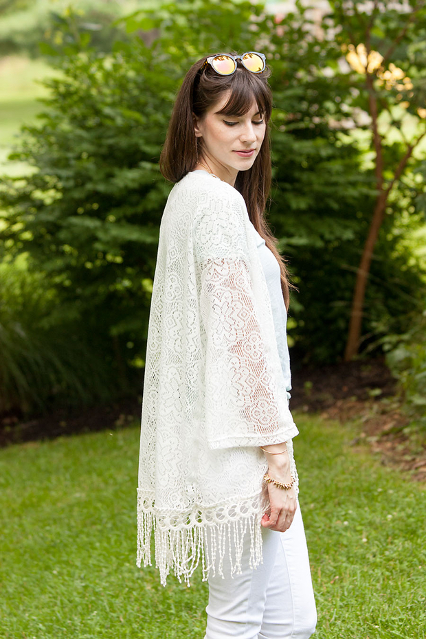 White Lace Kimono, Exalted Heights Boutique, Loft Mirrored Sunnies
