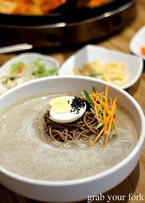 Kong guksu noodles in cold soy milk broth at PR Korean Restaurant, Lidcombe