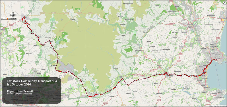 2014 10 01 Tavistock Community Transport Route-134 MAP.jpg