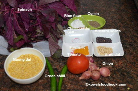 Ingredients for spinach kootu
