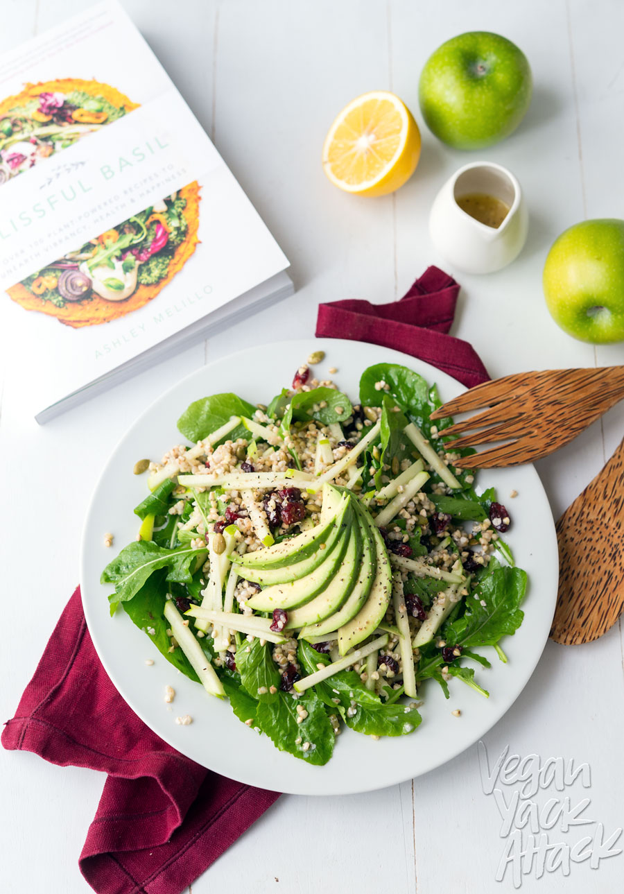 Buckwheat Green Apple Cranberry Avocado Salad - Sweet and savory, with creamy avocado to make this filling and refreshing! From the Blissful Basil cookbook #honoryourbliss #vegan #glutenfree #soyfree #nutfree