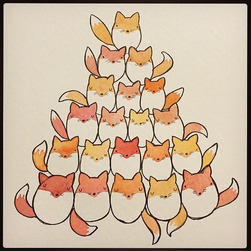 Pile (or skulk, if you prefer) of not-so-fleet #foxes. #illustration #fox #watercolor #wip
