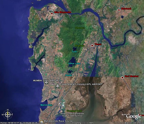 MumbaiPhysical map  Map of Mumbai from Google Earth 