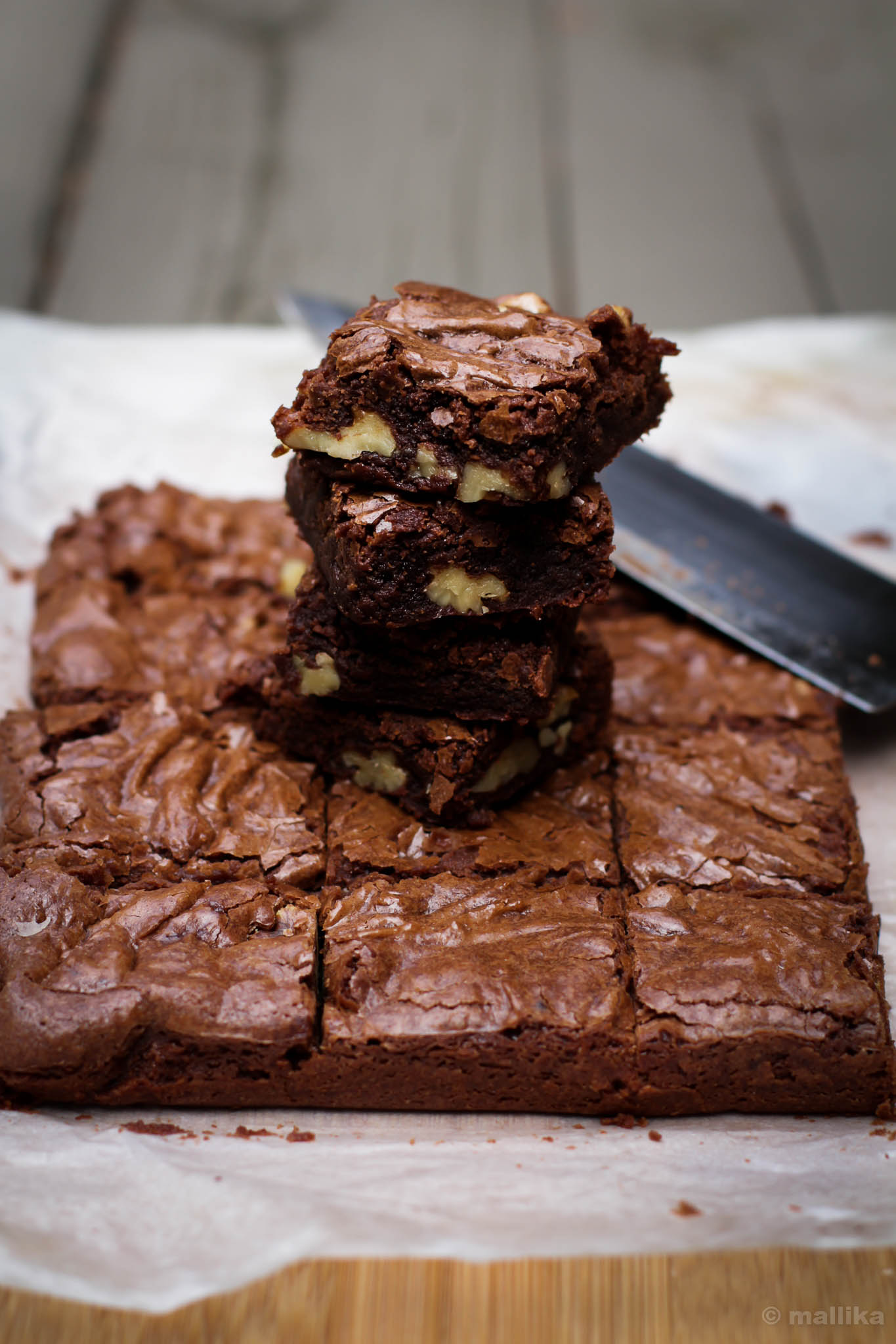 Chewy Fudge Brownies Stacked
