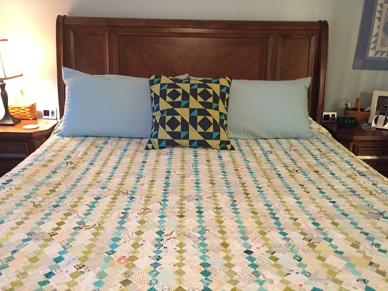 Sea Glass Stripes Quilt and Modern Puzzle cushion