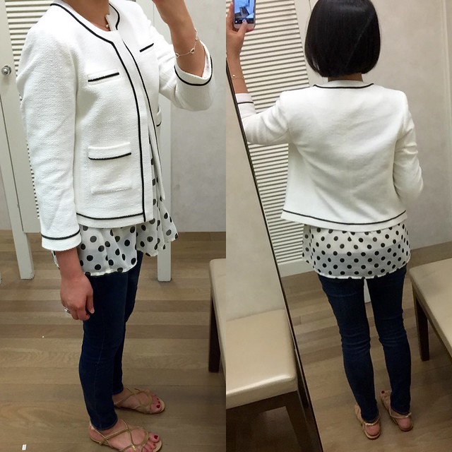 Ann Taylor Collarless Tipped Jacket, size 2P