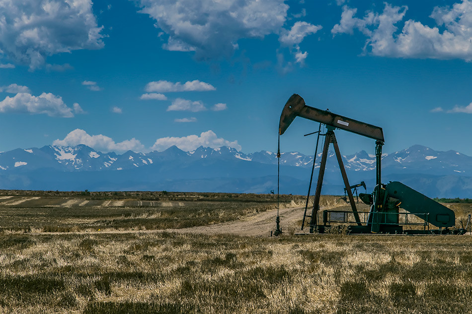 Oil Derrick and Rocky Mountains, Dacono, Colorado
