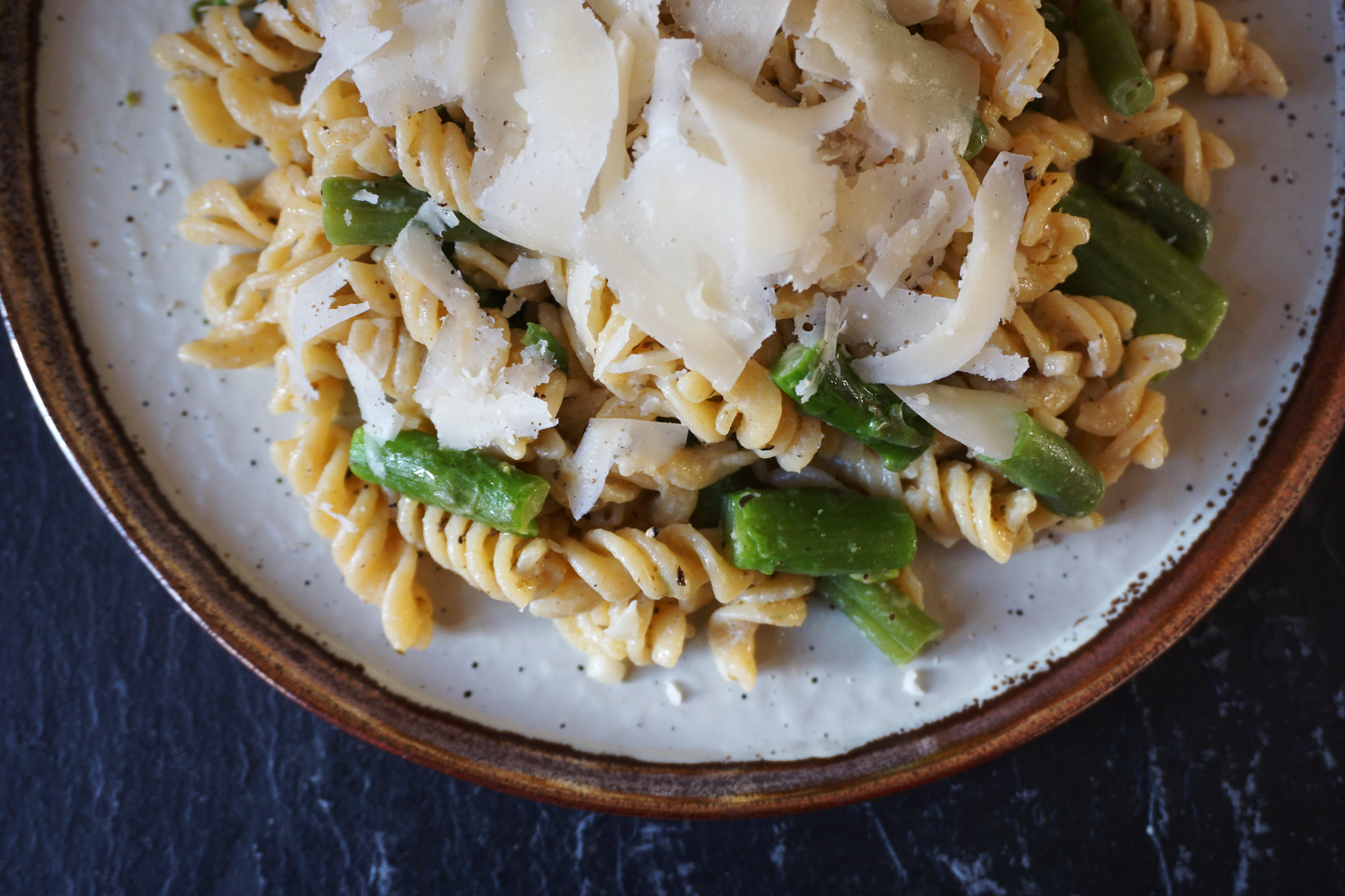 Gluten free asparagus, green beans and parmesan pasta made with Sainsbury's gluten free fusilli - gluten free asparagus parmesan pasta