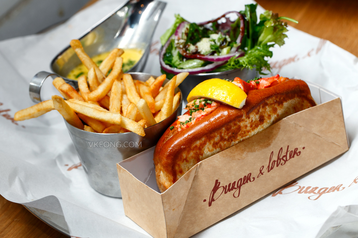Lobster Roll with Fries and Salad
