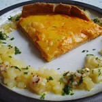 Mashed carrot tart with a kohlrabi, pine nut and coriander dressing