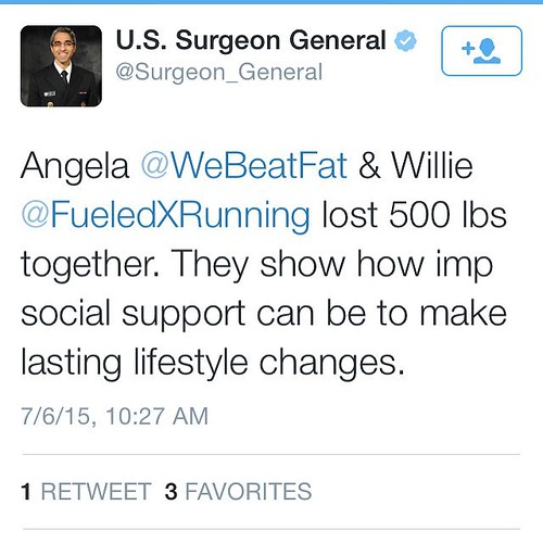So this happened today! Isn't that cool? The Surgeon General knows about me and @fueledxrunning! #weightloss may seem impossible but it's possible if you gain the knowledge and work hard. It happens one pound at a time. You can do it! #motivation #slimmin