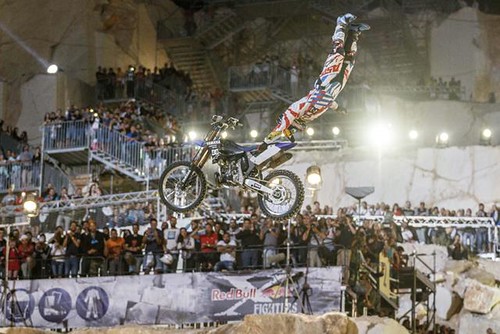 Thomas Pages of France performs during Finals of the second stop of the Red Bull X-Fighters World Tour at the Dionyssos Marble Quarry in Athens, Greece on June 12, 2015. // Flo Hagena / Red Bull Content Pool // P-20150613-00063 // Usage for editorial use