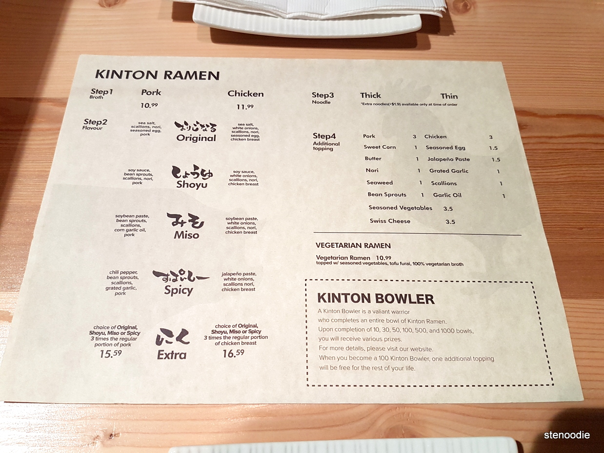 Kinton Ramen 7 Markham menu