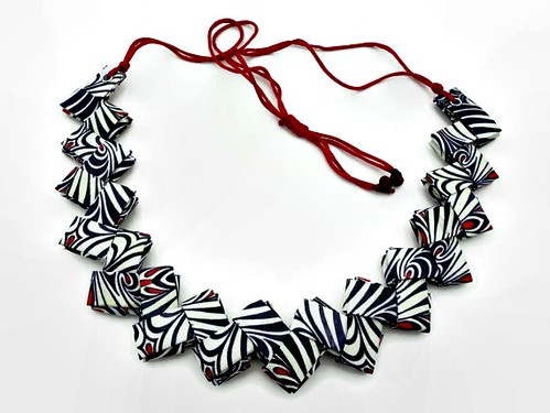 black and white Origami Geometric Paper Necklace