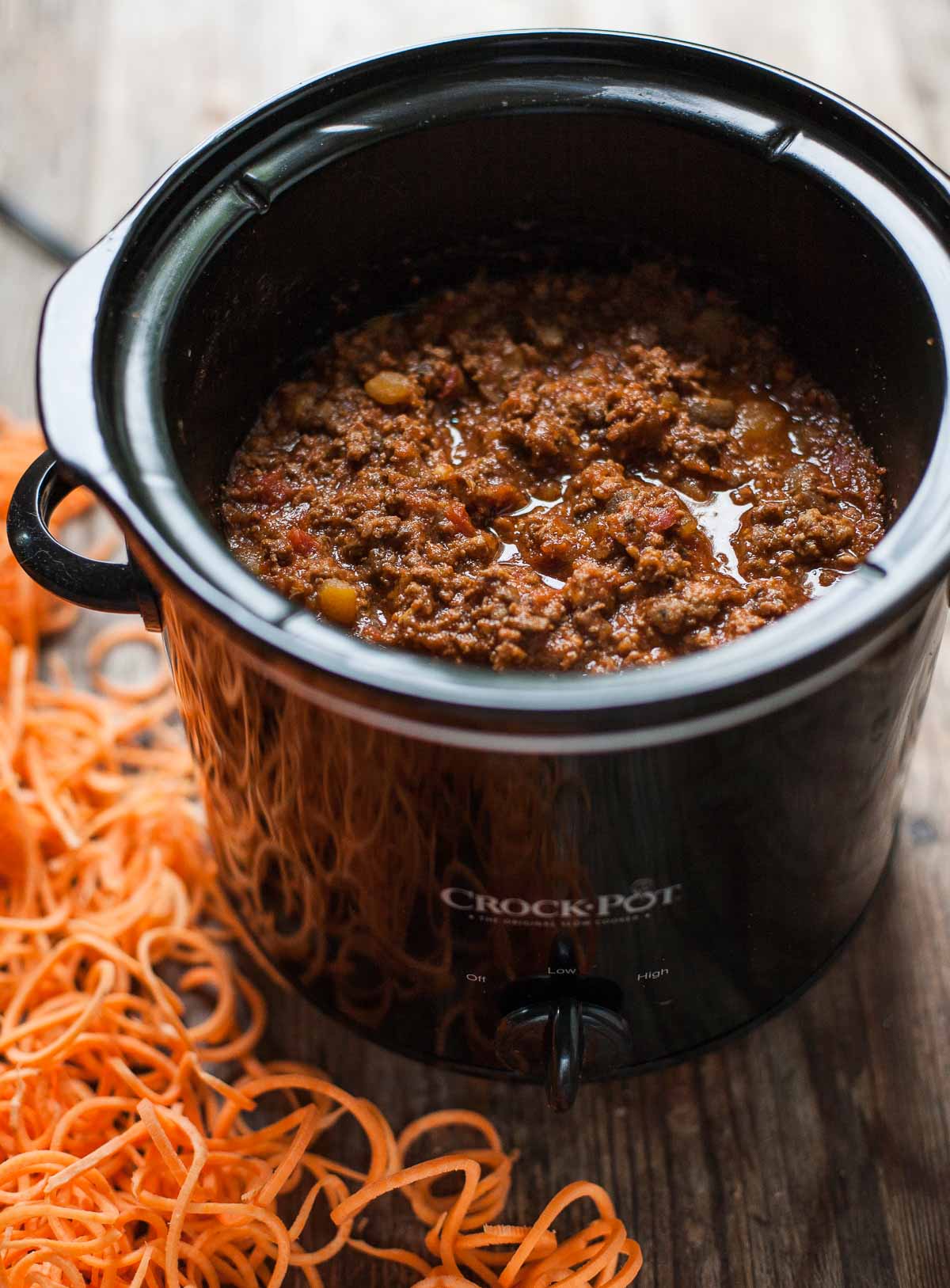 Slow-Cooked Bolognese Sauce with Sweet Potato Spaghetti (Gluten free, Paleo, Whole30) | acalculatedwhisk.com