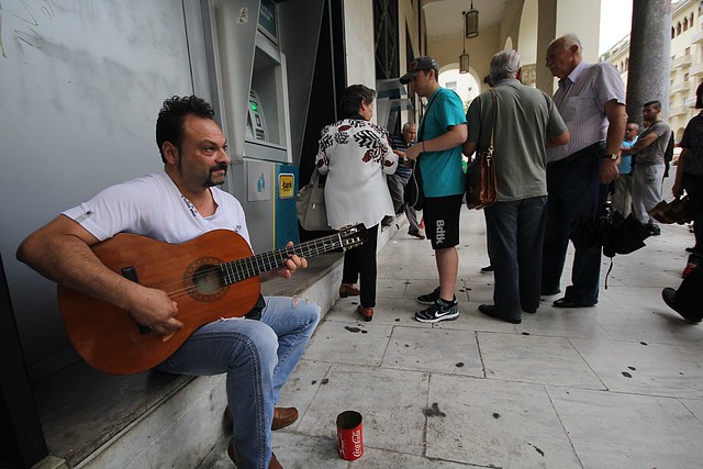 Greeks lining up at ATM - Thessaloniki