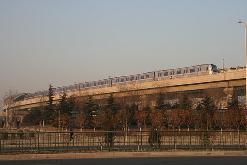 Beijing Metro SFM13 series near Zhuxinzhuang station, Beijing, China /Jan 23, 2017