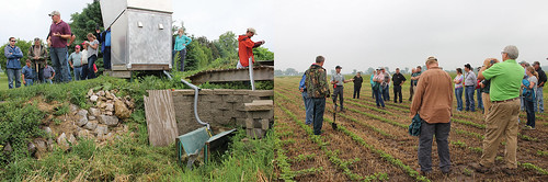 A composite of participants learning about the edge-of-field monitoring station and other approaches