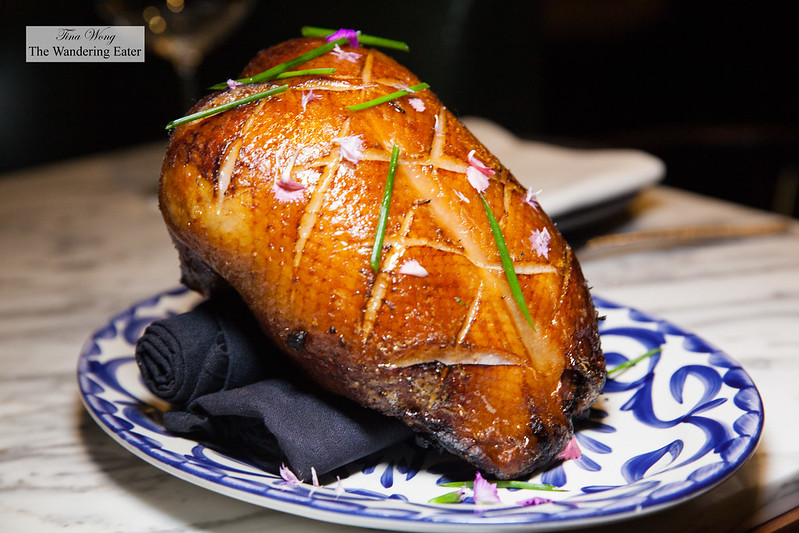 Whole roast duck glazed in lavendar honey