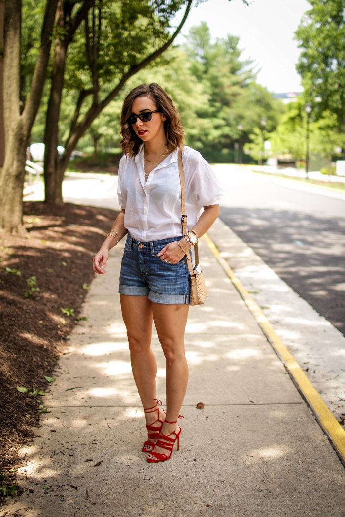 jean shorts and heels. fourth of july outfit inspiration. dc blogger. virginia blogger.