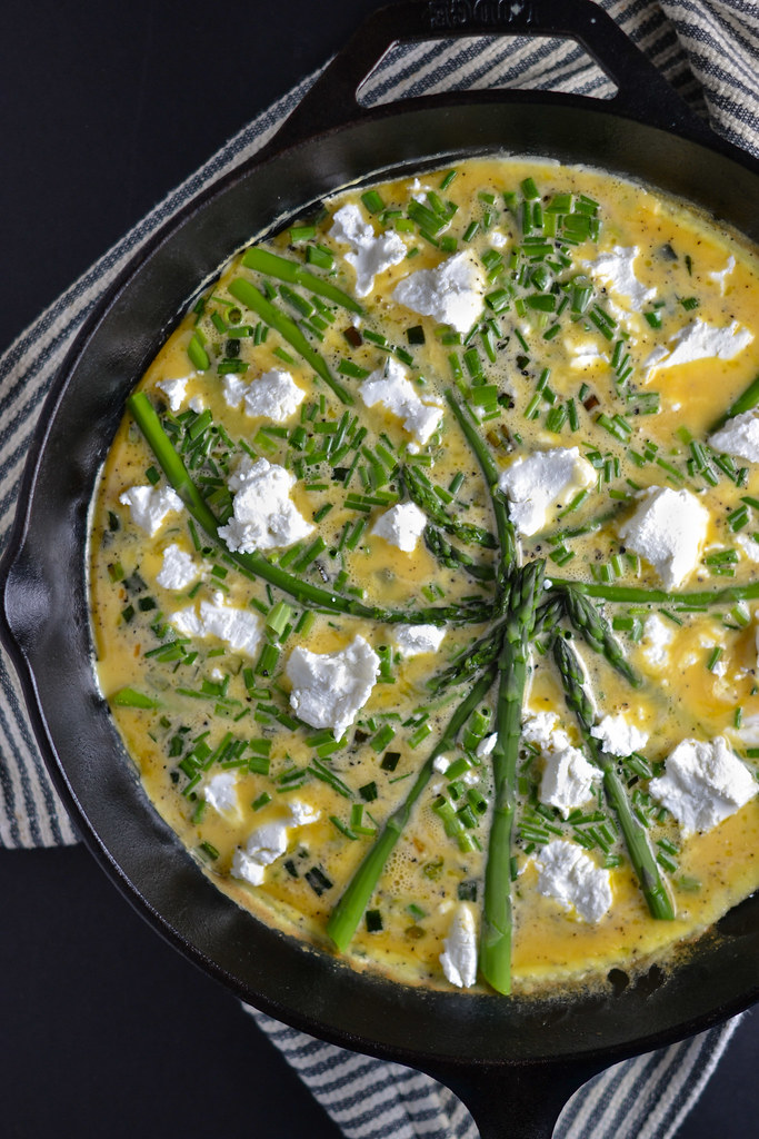 Asparagus and Goat Cheese Frittata over Salad with Chive Flower Vinaigrette | Things I Made Today
