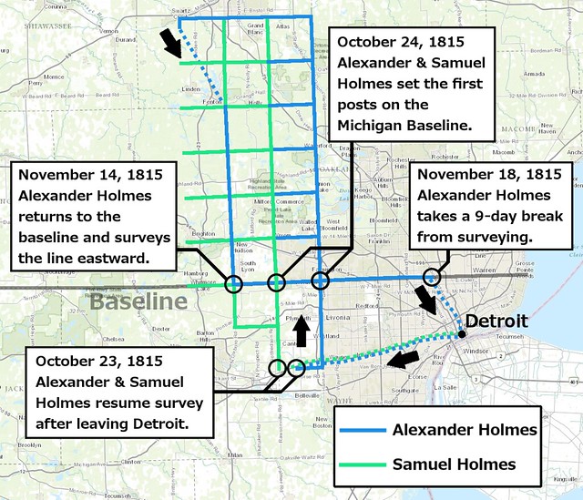 Detroit Urbanism The Grid Part I The Survey Of Michigan - lines surveyed by the holmes brothers between oct 23 nov 18 1815