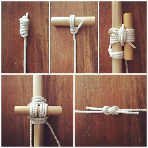 Tying knots, bends, lashings and hitches by memory.