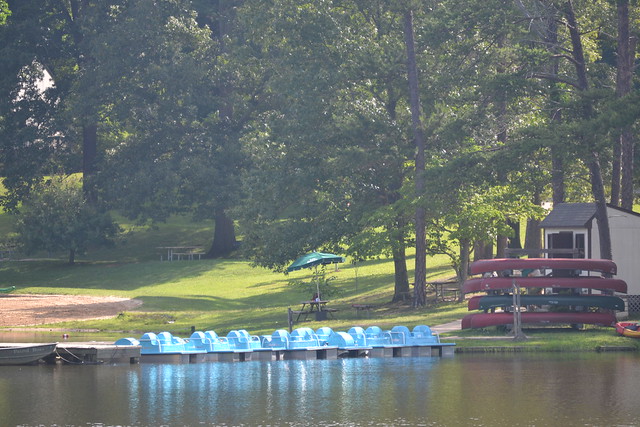 Boat dock is home to canoes, kayaks and paddle boats at Bear Creek Lake State Park, Virginia