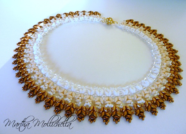 handbeaded collier superduo beads and swarovski by Martha Mollichella handmade jewelry
