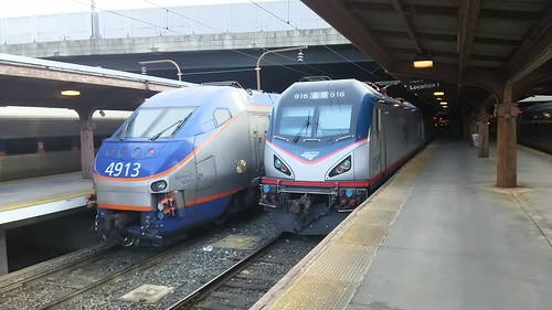 MARC Train Bombardier–Alstom HHP-8 series(left) in Washington Union Station, Washington, D.C., US /Jan 30, 2017